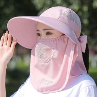 ☋๑ hat ladies anti-ultraviolet mask full face one sun dry farm work tea picking