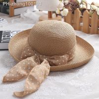 LaMaxPa New Fashion Dot Ribbon Hat Foldable Sun Hat Small Brim Hat For Women Straw Hat Femme Elegant Chapeau Vrouw Stro Hoed