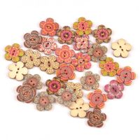 50Pcs DIY Wood Buttons 2 Holes Retro Multi-Pattern Printing Wooden Round Buttons Child Clothing Home Sewing Accessories