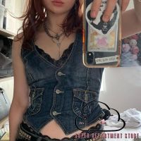 COD SDGREYRTYT SUPER-Women´s Fashion Denim Vest Deep V-neck Button Closure Tank Tops Slim Fit Waistcoat with Pocket