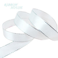 (22 meters/roll) 2.5cm White Silver Edge Satin Ribbon Wholesale Christmas lace