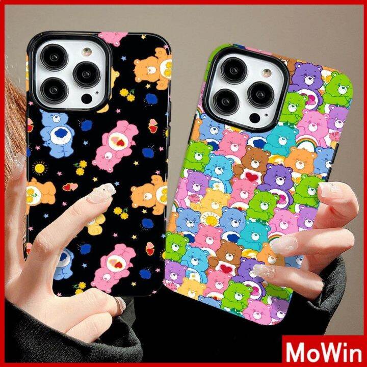 mowin-เข้ากันได้สำหรับ-เคสไอโฟน-เคสไอโฟน11-เคส-สำหรับ-iphone-14-สีดำเงา-เคสอ่อนกันกระแทกป้องกันกล้องน่ารักการ์ตูนหมีเข้า