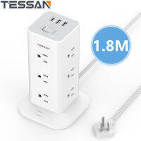 12 Way Power Strip Tower with 3 USB Ports+1.8M Extension Wire,TESSAN Flat Plug Extension Cord 6 Feet with 12 Multiple Outlets 3 USB Ports (1 USB C), Multi Plug Charging Station for Home, Office Supplies, Dorm Room Essentials