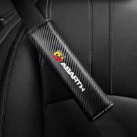 2 Pcs Carbon Fiber Leather Car Seat Belt Cover Protect Shoulders for Abarth 595 500 124 Spider Competizione Auto Accessoires Seat Covers