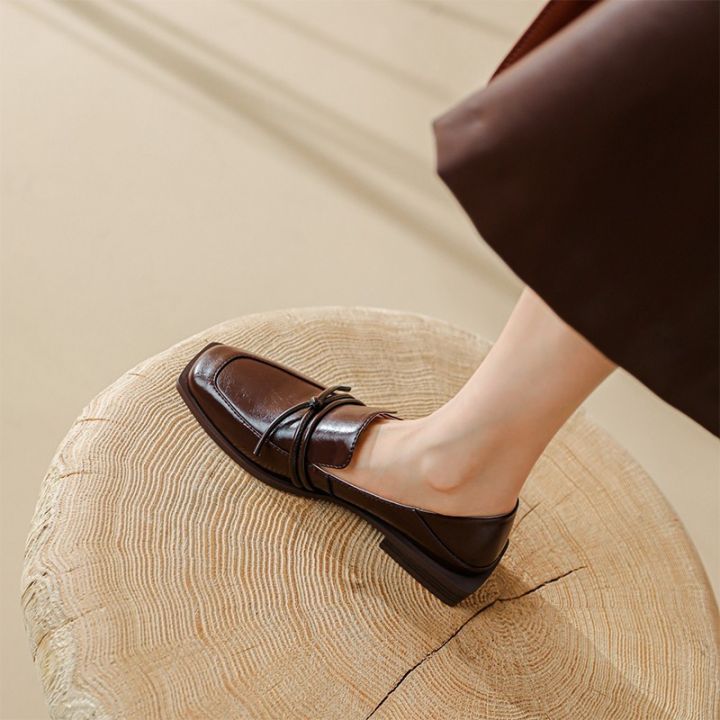 รองเท้าเดียวของผู้หญิงที่สะดวกสบายรองเท้าหนังขนาดเล็กตารางนิ้วเท้านุ่ม-soled-รองเท้าแบน-s-trappy-หนังนิ่มรองเท้าไม่มีส้นย้อนยุคสไตล์อังกฤษเป็นกลาง