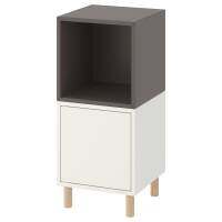 [สอบถามสต๊อคก่อนสั่งซื้อนะคะ!] IKEA EKET เอียคเกท ชุดตู้พร้อมขาตู้, ขาว เทาเข้ม/ไม้, 35x35x80 ซม. อิเกีย ของแท้100%