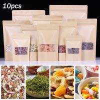 10pcs Kraft Paper Bag Reusable Food Storage Zip Bag Kitchen Plastic Bags Food Tea Cookie Snack Self Sealing Zipper Stand Up Bags