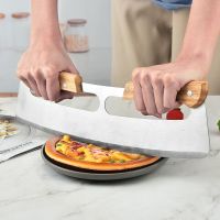 1Pc Salad Wooden Handle Pizza Stainless Steel Cutting Tool Kitchen Cutters Sharp Rocker Blade Premium Rocking Knife Chopper