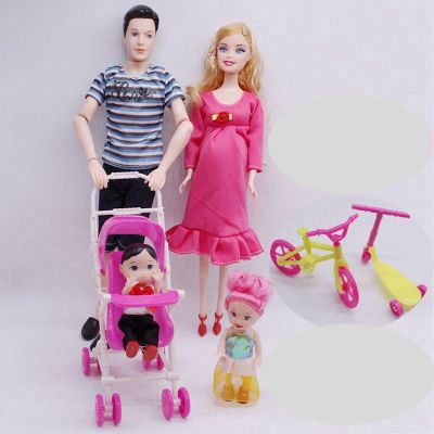 5-Person Family Couple Combination=11.5" Pregnant Doll MomDaddyGirlBoyBaby Bike Scooter For Barbie Game Kids Christmas Gift