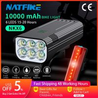 NATFIRE ไฟ LED ชาร์จ USB ได้กันฝนไฟจักรยาน10000มิลลิแอมป์ต่อชั่วโมงไฟจักรยานไฟฉายสว่างสุดสำหรับการขี่จักรยานด้านหน้า/ไฟท้าย