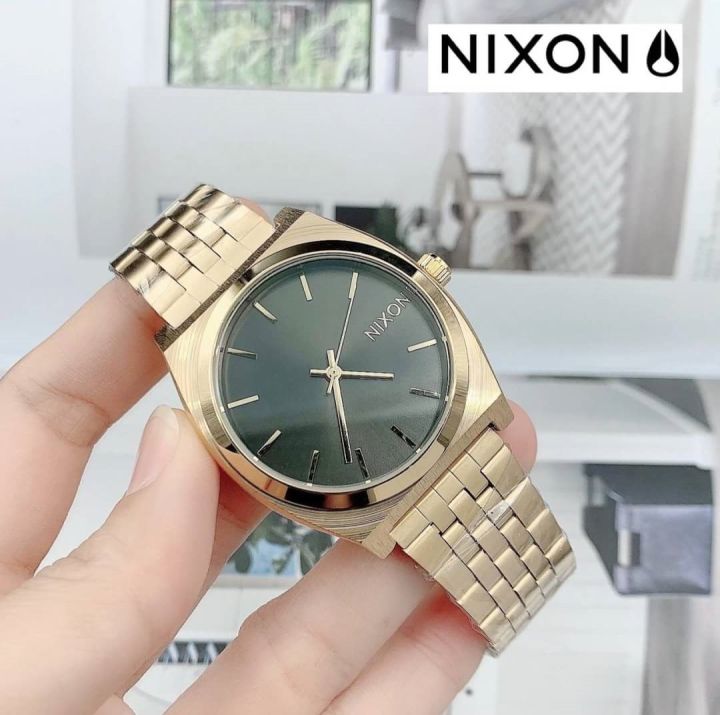 นาฬิกาข้อมือ-nixon-นาฬิกาสายเลส-ปรับสายเลื่อนได้-ระบบ-analog-ขนาด-หน้าปัด-38-mm-สินค้ามีถ่าน-ผ้าเช็ค-ถุงผ้าแถมให้นะคะ