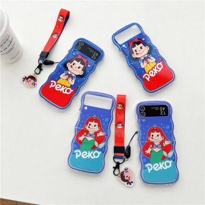 Cartoon Candy Girl Lanyard Phone Case for Samsung Galaxy Z Flip 5 4 3 Protective Back Cover for ZFlip3 ZFlip4 ZFlip5 Case Shell Phone Cases