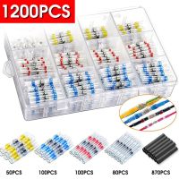 1200/800Pcs Heat Shrink Butt Crimp Terminals Waterproof Solder Seal Electrical Butt Connectors Wire Cable Splice Terminal Set Electrical Circuitry Par