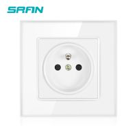 【New】 SRAN ปลั๊กไฟแบบฝรั่งเศสเต้ารับ16A 220V แผงกระจกนิรภัยคริสตัล86X86มม. เต้ารับไฟฟ้าพร้อมประตูนิรภัย