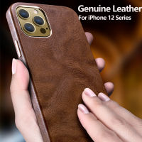 Genuine Leather Case for iPhone 13 Pro Max Vintage Real Skin Luxury Phone Back Cover for iPhone 12 Mini