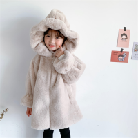 Baby Girl Plush Coat 2021 Christmas Cute Solid Rabbit Faux Fur Jacket Winter New Mid-length Hooded Thicken Warm Kids Clothes