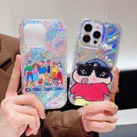 การ์ตูนน่ารักดินสอสี Shinshin กรณีโทรศัพท์มือถือเลเซอร์สำหรับ Iphone 13 การ์ตูนตลก Soft Case สำหรับ Iphone 12 11 10 Pro Max