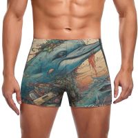 Dolphin Swimming Trunks Illustration Caricatures Fashion Training Swim Boxers Push Up Stay-in-Shape Man Swimwear Swimwear