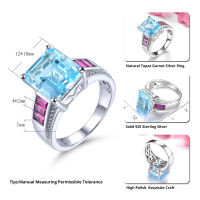 Natural Blue Topaz Rhodolite Garnet แหวนเงิน7.8กะรัตอัญมณีแท้ผู้หญิงหรูหราครบรอบวันเกิดของขวัญคุณภาพสูง