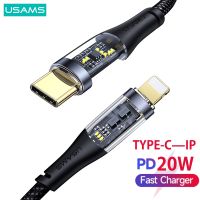 Usams PD 20W Type C เป็น IP อลูมิเนียมอัลลอยด์ สีโปร่งใส ชาร์จเร็ว สายเคเบิลข้อมูล สําหรับ i6 11 12 13 14 โทรศัพท์ แท็บเล็ต