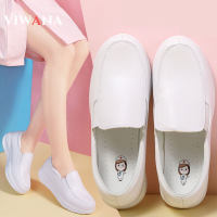 HOT”VIWANA รองเท้าส้นเตารีดส้นตึกสำหรับผู้หญิงรองเท้าหนังสีดำ Sepatu Slip On ไซส์ใหญ่35-42รองเท้านิ่มสไตล์เกาหลีรองเท้าโบ๊ทชูรองเท้าส้นเตารีดรองเท้าพยาบาลสีขาว Comfort สำหรับผู้หญิงลดราคา