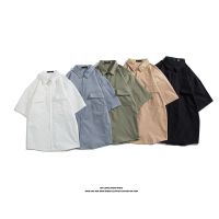 5สีเสื้อเชิ้ตแขนสั้นสำหรับผู้ชาย,M-3XL แฟชั่นแบรนด์อินเทรนด์แขนสามส่วนมีกระเป๋าเสื้อยืดขนาดใหญ่เสื้อเชิ้ตลำลอง