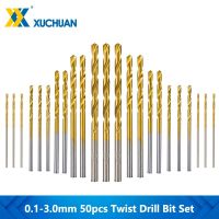 50pcs/Set Twist Drill Bit Set Titanium Coated 1.0mm-3.0mm Mini Drill Bit Set High Steel Power Drilling Tools For Woodworking