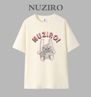 NUZIRO เสื้อยืดแขนสั้นสำหรับผู้หญิงพิมพ์ลายแมวขยะแบบหลวมทำจากผ้าฝ้ายเกาหลี