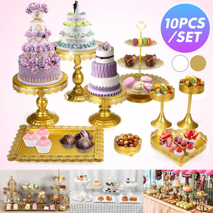 7/10Pcs Metal Cake Stand Dessert Plate Holder Dessert Table White