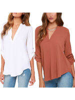 【YY】Blusas Femininas New Women V-Neck Solid Chiffon Blouse Tops Sexy Fashion OL Long Sleeve Shiret Blouses 6 Colors