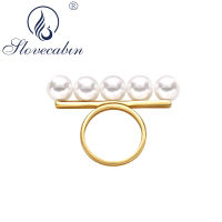 Slovecabin 925 Sterling Silver Balance Bar Faux Pearl Ring Women Luxury Femme Wedding Ring Bague Japanese Fine Jewelry Supplies