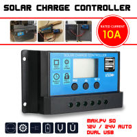 Solar Charge PWM Controller โซล่าชาร์จเจอร์ 12V 24V LCD Display Dual USB Solar Panel Charger รุ่น 10A