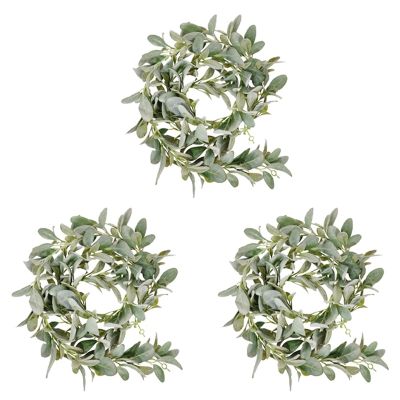 3X Artificial Flocked Lambs Ear Garland - 2Meter Soft Faux Vine Greenery and Leaves for Farmhouse Mantel Decor
