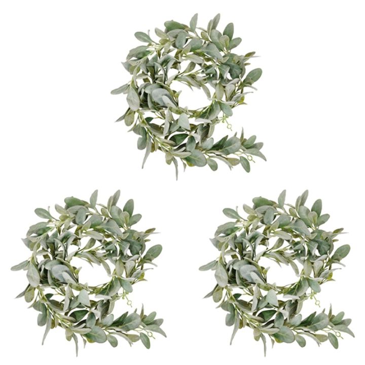 3x-artificial-flocked-lambs-ear-garland-2meter-soft-faux-vine-greenery-and-leaves-for-farmhouse-mantel-decor