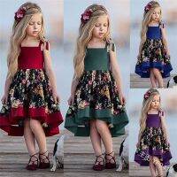 [COD] 2019ins new European and girls printed dress baby short front back long irregular suspender princess