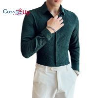 Cozy Up เสื้อแขนยาวแฟชั่นแสงหรูหราพิมพ์สลิมฟิตผู้ชายสไตล์อังกฤษ