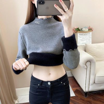 [COD] and winter all-in-one fleece sweater womens half-high collar with fungus ears 2022 new inner layer plus velvet thick bottoming