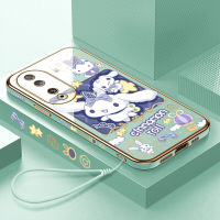 เคสสำหรับ Honor เคสโทรศัพท์90 5G 90 Lite 5G ฟรีสายคล้องน่ารักลายการ์ตูนซินนามอนม้วนขอบสี่เหลี่ยมปลอกชุบเคสโทรศัพท์หรูหราชุบเคสโทรศัพท์นิ่ม