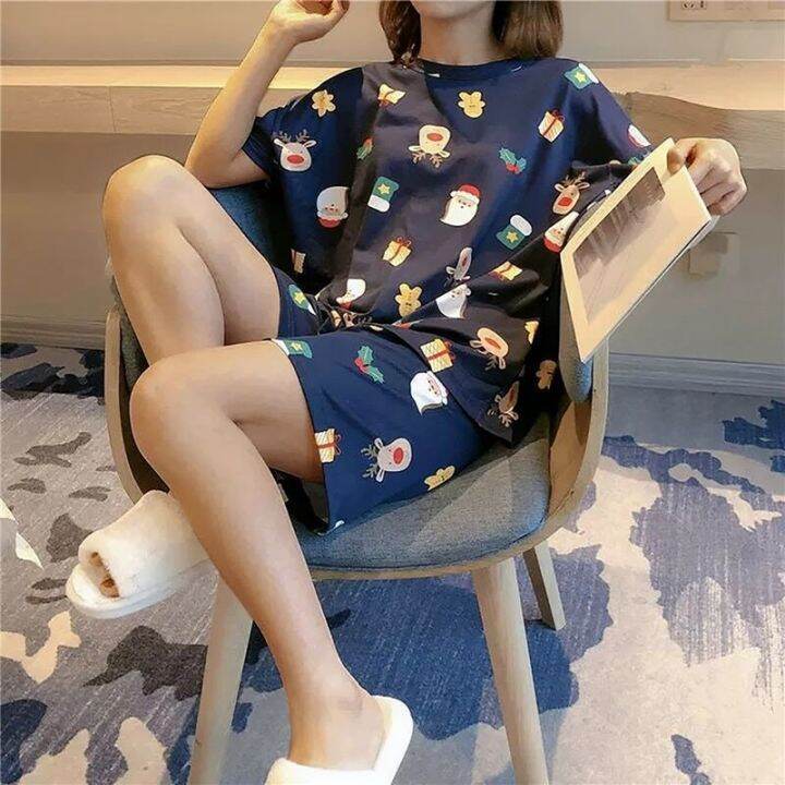 womens-spring-summer-new-shorts-sleeved-trousers-pajamas-casual-large-size-cute-cartoon-pajamas-women-casual-home-clothes-suit