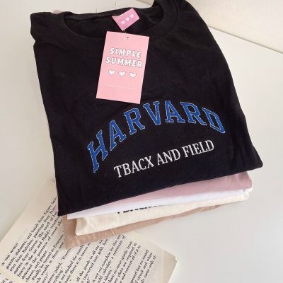 พร้อมส่งoversize simple tee เสื้อยืดทรงโอเวอร์ไซต์ปัก Harvard (S132)