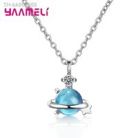 ☽๑ 925 Sterling Silver Necklace for Women Student Decoration Jewelry Blue African Crystal Earth and Star Charming Pendant/Chain