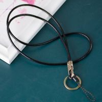 Japan Korean Cowhide Leather Neck Lanyard Wrist Keychain for Keys ID Badge Holder U-Disk Accesscard Bus Subway Card or and Fashion Accessories