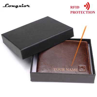 100 Genuine Leather Mens Wallet New Brand Purse for men Black Brown Bifold RFID Blocking leather Wallets coin pocket Gift Box