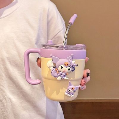 ✹▥ Insulation coffee cup accompanying cup with handle office straw cup female 2023 new cute cold cup portable