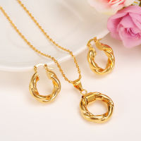 Wholesale New Big Hoop Earrings Pendant Womens wedding Jewelry Sets Real 18 k yellow Solid GF Gold Africa Daily Wear Gift