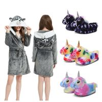 Winter Big Boys Girls Bath Robe Children Unicorn Hooded Flannel Pajamas Cartoon Bathrobes for Boys Girls Towel Pajamas Nightgown