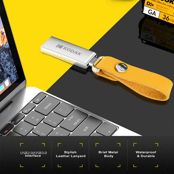 hot-kodak-usb-แฟลชไดรฟ์-mini-ไดรฟ์ปากกา128gb-64gb-32gb-16gb-pendrive-กันน้ำ-usb-memory-stick-หนัง-landyard-โลหะ-u-disk