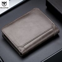 กระเป๋าสตางค์ผู้ชาย กระเป๋าตังค์ผู้ชาย หนังแท้ Bullcaptain 031 RFID Leather Mens Wallet with Coin Purse R Fashion Mens Wallet Features Brown Short Wallet Card Holder Clutch