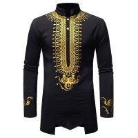 African Printed Formal Shirt Mens Fashion Long-Sleeve Shirts African Streetwear Casual Petticoat