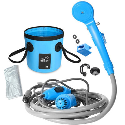 Portable Camping Shower Outdoor Car Washer Hiking Shower 12V Electric Pressure Pump With 20L Bucket Set Plant Watering Pet Clean